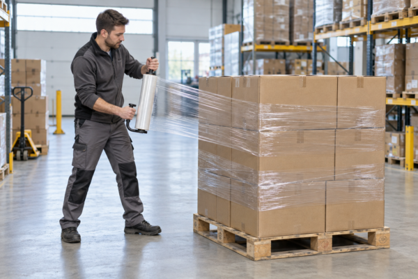 Von Hand Paletten mit Stretchfolie wickeln